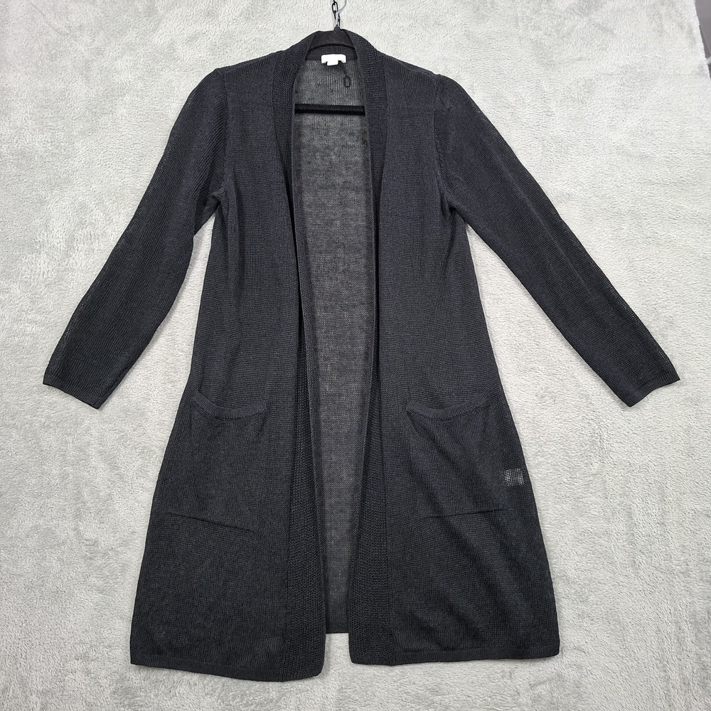 J. Jill Black Linen Blend XS Open Front Duster Cardigan Sweater Women's Coastal